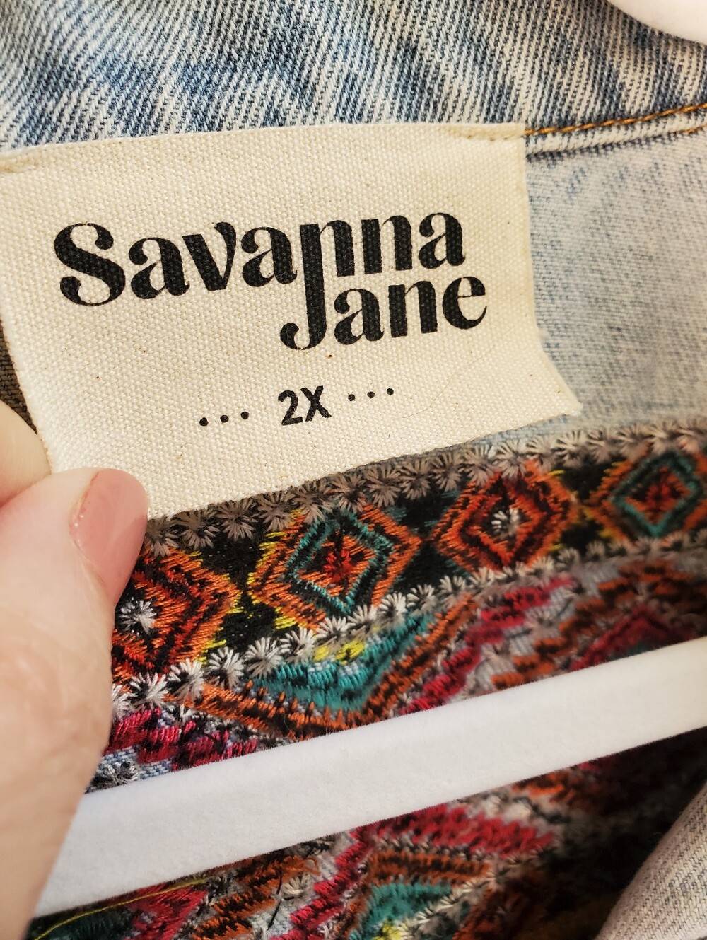 Savanna Jane RARE Deadstock Embroidered Back Denim Jacket Size 2X - Picture 6 of 9